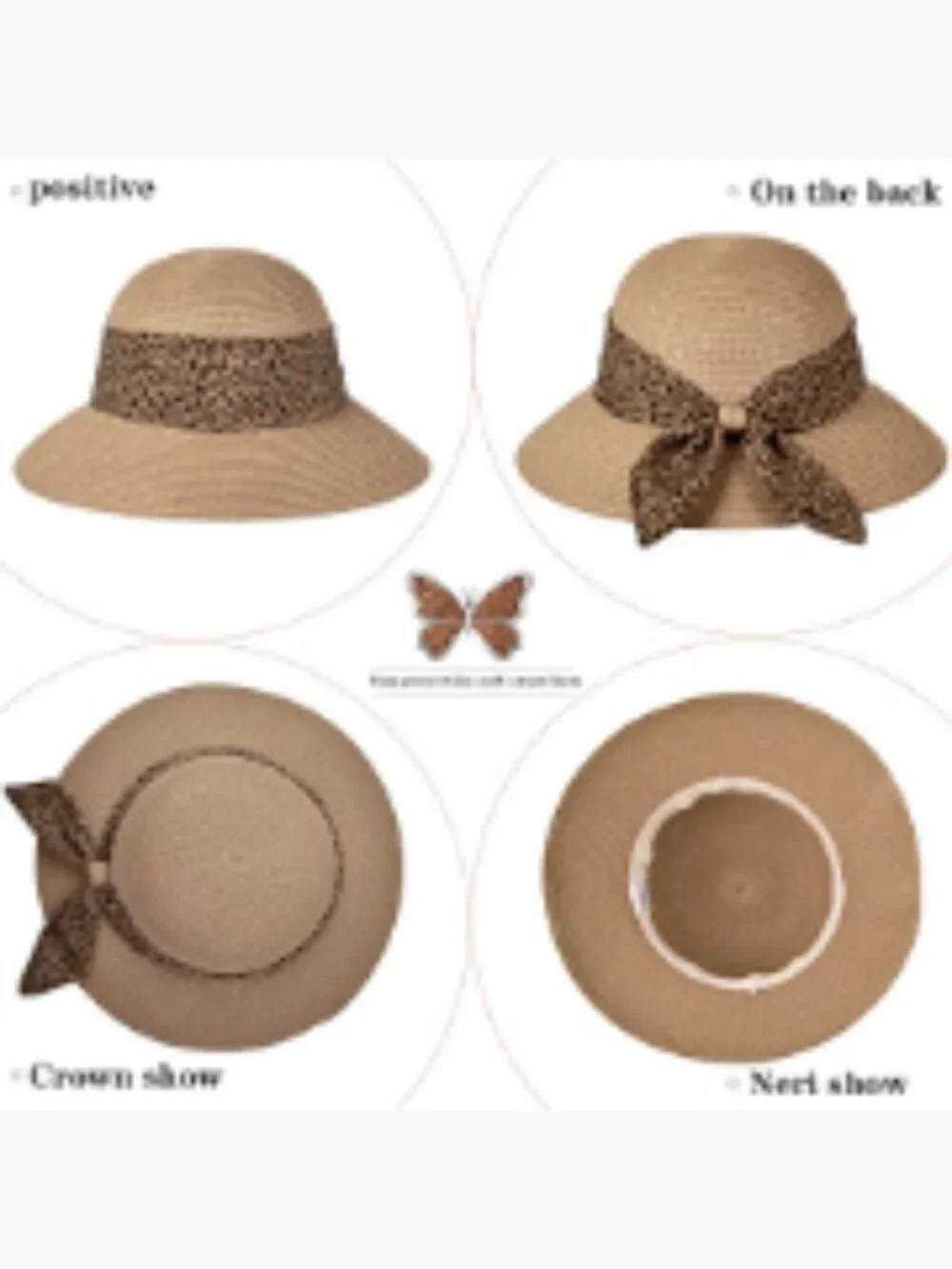 Straw Sun Hat with Chin Strap Floppy Foldable Wide Brim UPF 50